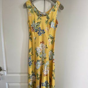 Donna Morgan Floral Midi Size 4 Yellow Floral Multi Hi Low Sleeveless